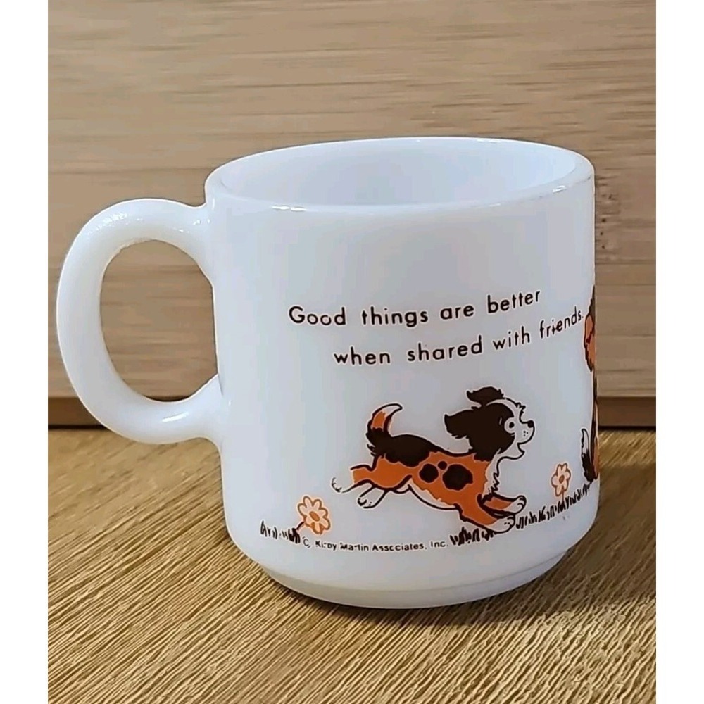 Vintage Daisy Milk Glass Mug Kirby Martin Associates Girl with Dog